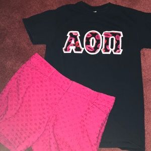 AOII black and pink kiss stitched letters